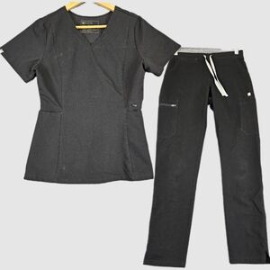 Figs Technical Amapa Slim Scrub Top Jogger Black XS Yola Skinny Scrub Pants Set
